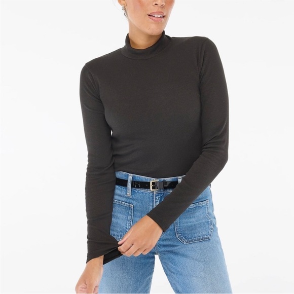 J. Crew Ribbed Mock Neck Long Sleeve Tee Black - Picture 2 of 6